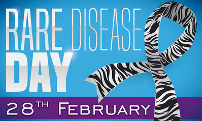 Zebra Print in Ribbon and Greeting for Rare Disease Day, Vector Illustration