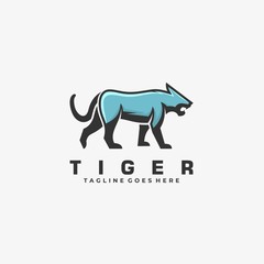 Vector Logo Illustration Tiger Walking Mascot Cartoon Style