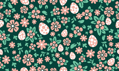 Fototapeta na wymiar Seamless Easter egg pattern background, with leaf and floral cute design.