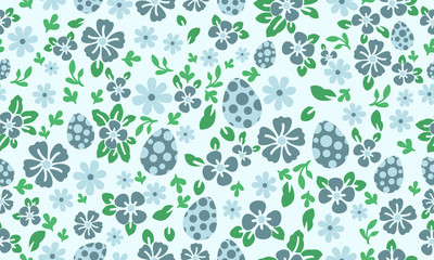 Seamless Easter egg pattern background, with leaf and floral cute design.