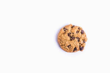 Homemade sweet chocolate chip cookie isolated on white background