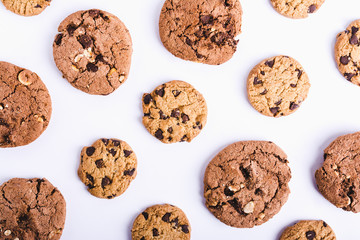 Homemade sweet chocolate chip cookies isolated on white background