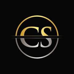 Initial Gold and Silver Color CS Letter Logo Typography Vector Template. Creative Abstract Letter CS Logo Design