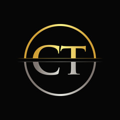 Initial Gold and Silver Color CT Letter Logo Typography Vector Template. Creative Abstract Letter CT Logo Design