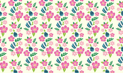 Easter egg pattern background, with elegant drawing of leaf and floral.