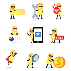 Set character of woman enjoy the sunny day on beach.