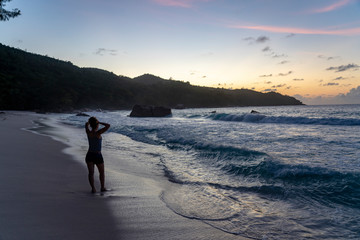 Seychelles Mahe Island sunset beach view 