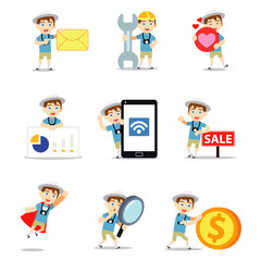 Set character of tourist man bringing a camera to take some photos.