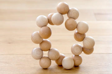 wooden balls on hardwood floor
