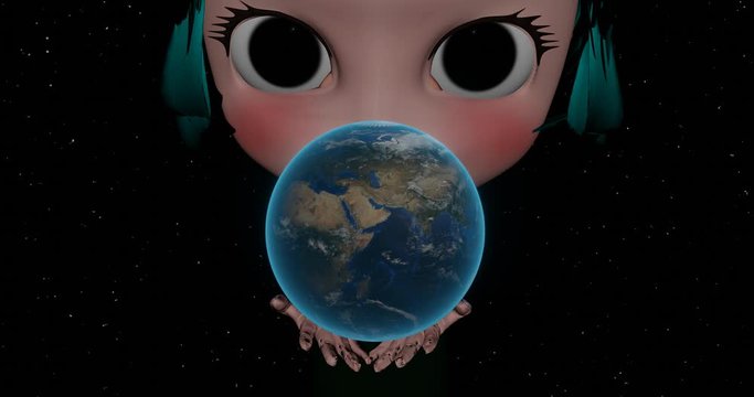 子どもの手の上で回る地球