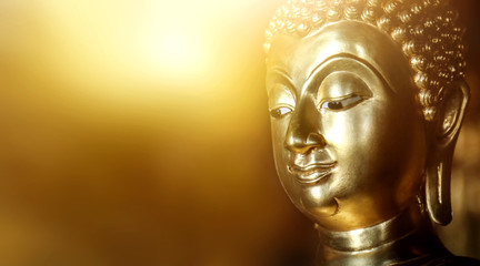 The background of the Buddha is energetic, mysterious and beautiful. Some Buddha images that emerge from darkness and light. Leave space for placing characters.