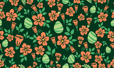 Modern Easter egg pattern background, with leaf and floral decor.