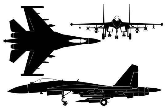 Jet fighter silhouette vector on white background