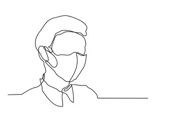 One continuous line drawing  medical face mask.