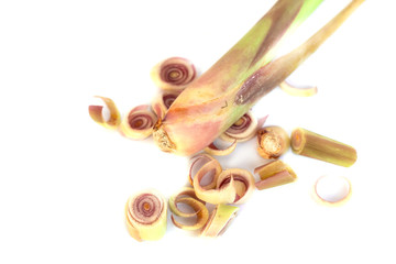 lemon grass Cut in half Fresh from the garden isolate on white background