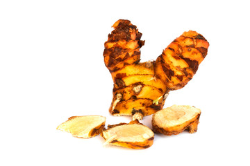 Galangal Cut in half Fresh from the garden isolate on white background