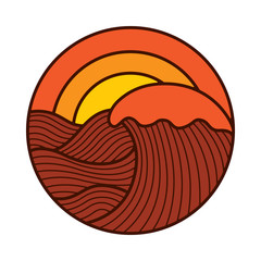 Sunset wave sea line graphic illustration vector art t-shirt design