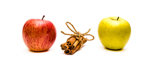 Cinnamon and apple isolated on a white background