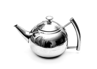 Shiny tea kettle isolated on white background