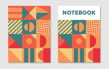 Fototapeta premium Retro Swiss graphic modernism, notebook design, cover page with geometric shapes. Vector illustration