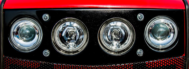 Modern new tractor headlights close-up