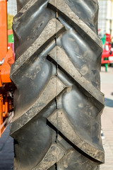 Tractor wheel with tread closeup
