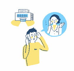 電話相談する男性　病院