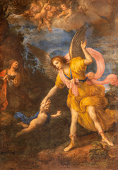 RAVENNA, ITALY - JANUARY 28, 2020: The painting of Guardian angel in church Chiesa di Santa Maria...