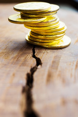 virtual money Bitcoin cryptocurrency - halvings the Bitcoin currency - gold coin on the wooden...