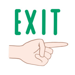 Exit. Pointer. Pointer finger. Vector color sketch in cartoon style. Vector hand drawing.