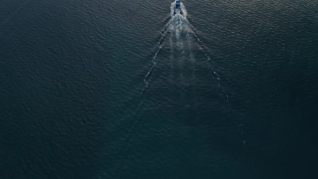 Sport fishing boat at sunrise at Watamu, Malindi, Kenya. Aerial drone view