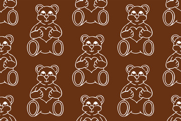 Bear with heart. Hand drawn seamless pattern. Vector illustration. EPS 10