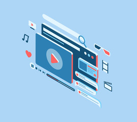 online streaming movie concept with various icon and isometric style