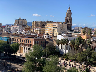 Fototapeta na wymiar View of popular tourist destination Malaga in the south of Spain along the Mediterranean Sea on Costa del Sol.