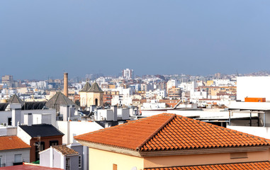 View of popular tourist destination Malaga in the south of Spain along the Mediterranean Sea on Costa del Sol.