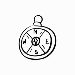Compass doodle icon. Drawing by hand. Vector illustration.