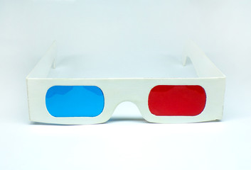 3D glasses isolated on a white background. 3D glasses for viewing movies and cartoons in three-dimensional form.