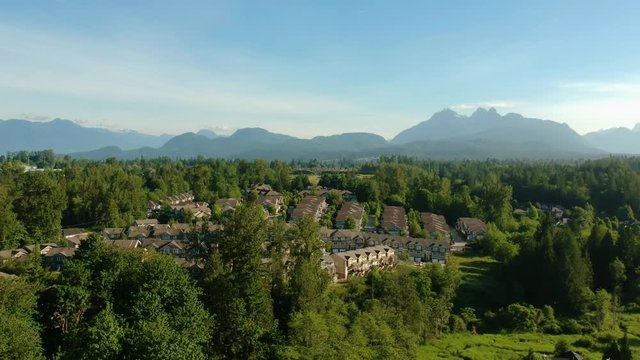 Descending Aerial View of Townhouses at Kanaka Creek, Maple Ridge, BC