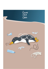 Save penguin from garbage plastic