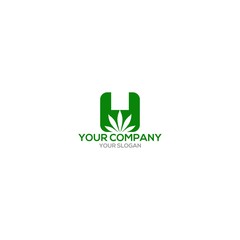 Green H Hemp Logo Design Vector
