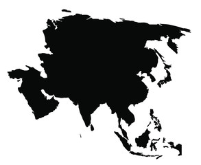 Asia Continenet Map Vector Black Silhouette Isolated on White