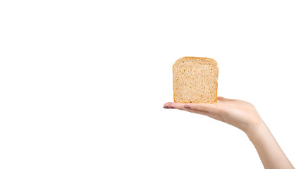 Whole wheat bread, healthy food. Isolated on white.