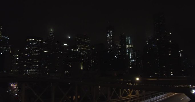 The skyscrapers of the Financial District in Manhattan at late night.