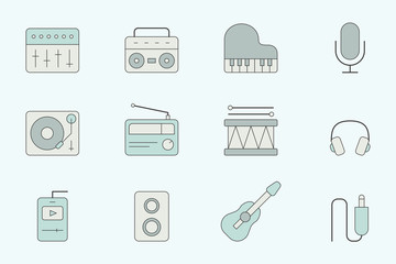 Music Icons set - Vector color symbols of sound equipment for the site or interface