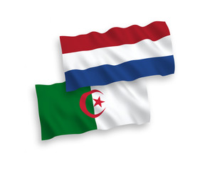 Flags of Algeria and Netherlands on a white background