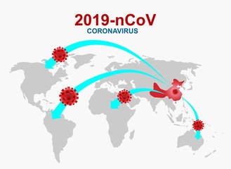 Wuhan coronavirus 2019-nCoV concept.Dangerous chinese nCoV coronavirus, SARS pandemic risk alert. Symptoms. Chinese virus. Vector illustration