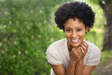 Beautiful woman smiling outside.