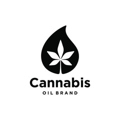 Hemp logo Hand holding weed with a marijuana leaf. Medical Cannabis oil. CBD oil extract. Natural Icon product label and logo graphic template. Isolated vector illustration.