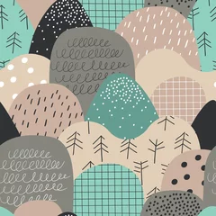 Printed kitchen splashbacks Mountains Cute seamless pattern with hills and mountains. Nordic nature landscape concept. Perfect for kids fabric, textile, nursery wallpaper.