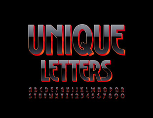 Vector Elegant Unique 3D Font. Chic Black and Red Alphabet Letter and Numbers.